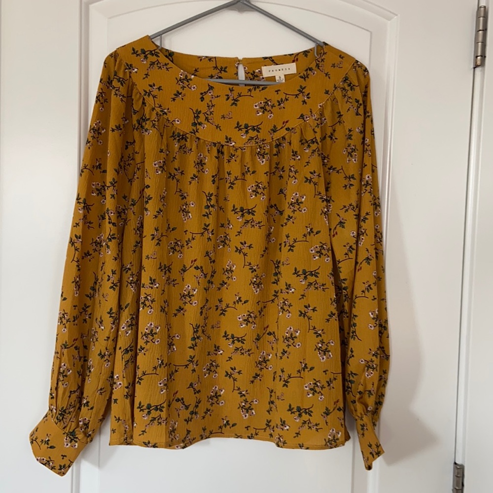 Floral Mustard Yellow Long Sleeve Blouse